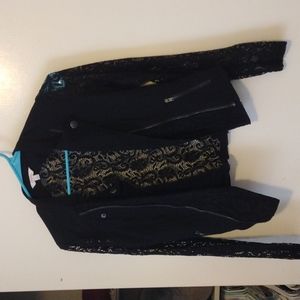 Candie's Leather Style Black Lace Jacket with Silver Embellishments (S)